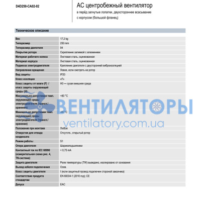 Вентилятор Ebmpapst D4D250-CA02-02 центробежный Вентилятор Ebmpapst D4D250-CA02-02 центробежный