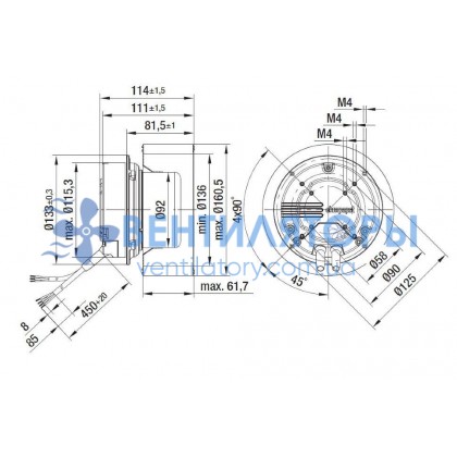 Вентилятор Ebmpapst R3G160-AC50-01 центробежный EC