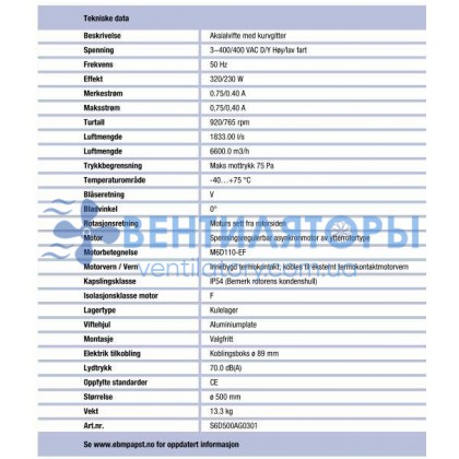 Вентилятор Ebmpapst S6D500-CG03-01 осевой