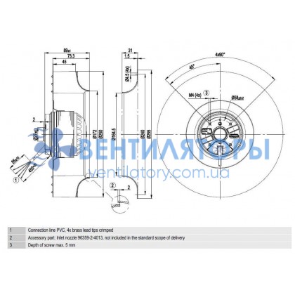 Вентилятор Ebmpapst  R2E250-AV65-01 центробежный