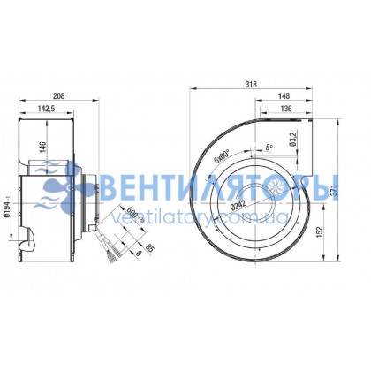 Вентилятор Ebmpapst G3G225-AL36-81 центробежный EC Вентилятор Ebmpapst G3G225-AL36-81 центробежный EC
